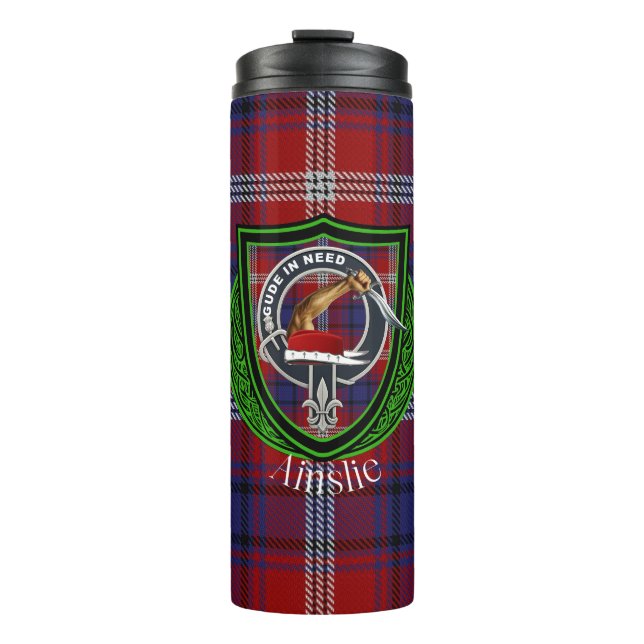 Ainslie Scottish Clan Tartan & Wappen Thermosbecher (Vorderseite)