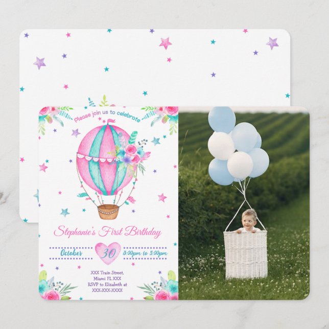 Air Ballon Birthday Foto Einladungen (Vorne/Hinten)