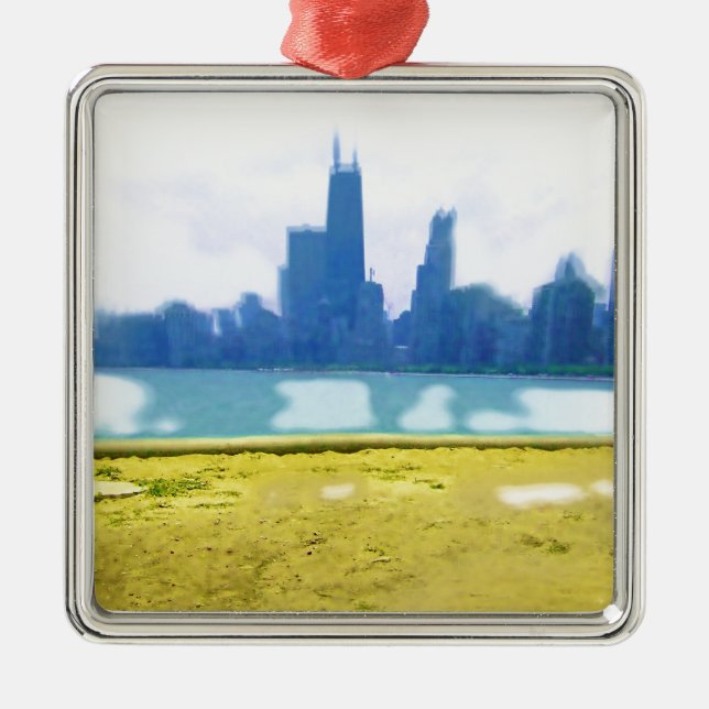 Air Brushed Chicago Silbernes Ornament (Vorne)