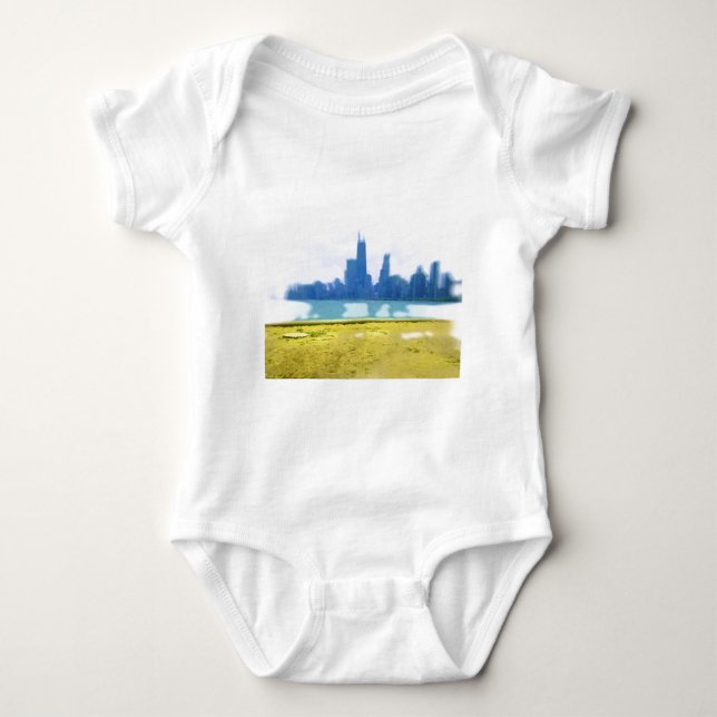 Air Brushed Chicago Skyline Art Baby Strampler (Vorderseite)