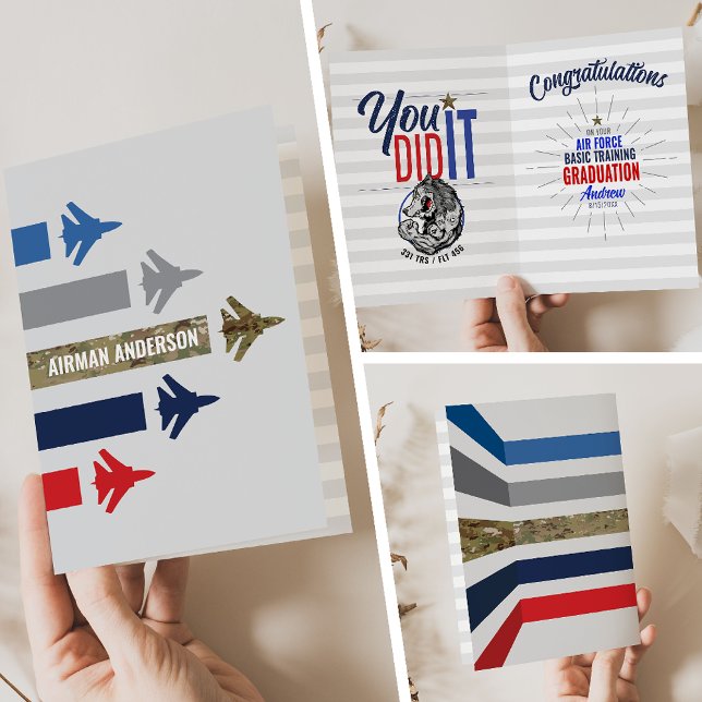 Air Force Basic Training Abschluss 331 Wolfpack Karte (Air Force Basic Training BMT Graduation Card 331 TRS Wolfpack Jet Flight Formation front inside back)