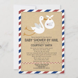 Air Mail Stork Red Blue Baby Dusche per Mail Einladung