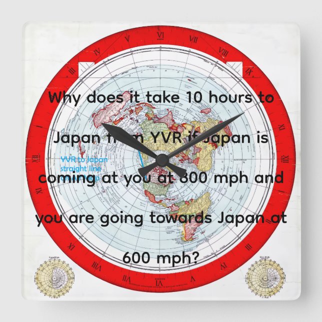 Air Map Quadratische Wanduhr (Vorderseite)