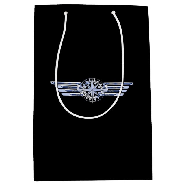 Air Pilot Chrome like Wings Compass auf schwarz Mittlere Geschenktüte (Vorderseite)