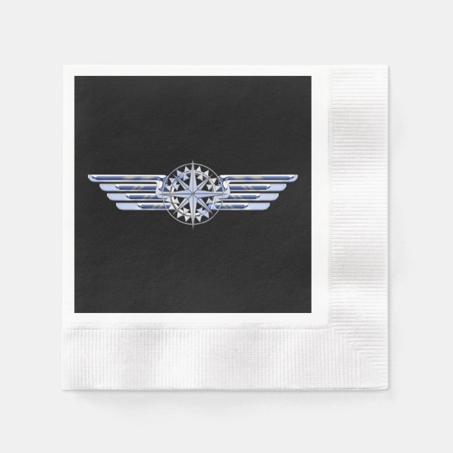 Air Pilot Chrome like Wings Compass auf schwarz Serviette (Vorderseite)