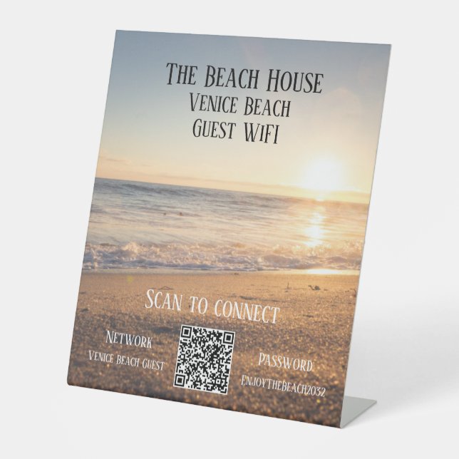Airbnb Beach House Foto Wifi Password QR Code Sockelschild (Vorderseite)