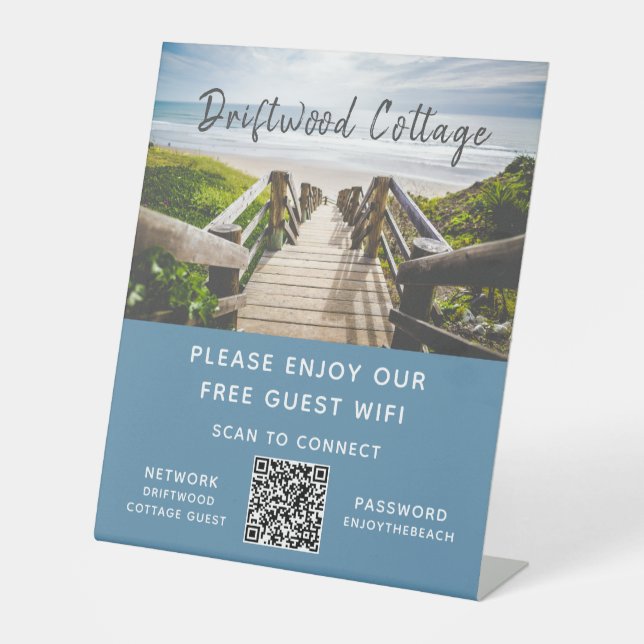 Airbnb Beach House Foto Wifi Password QR Code Sockelschild (Vorderseite)