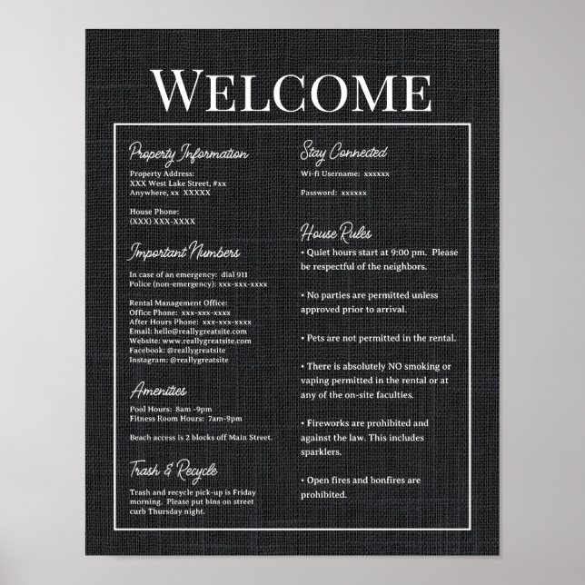 Airbnb Vacation Rental Guest Information Sign Poster (Vorne)