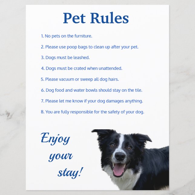 Airbnb Vrbo Pet Rules Signieren Template Zuhause F (Vorderseite)