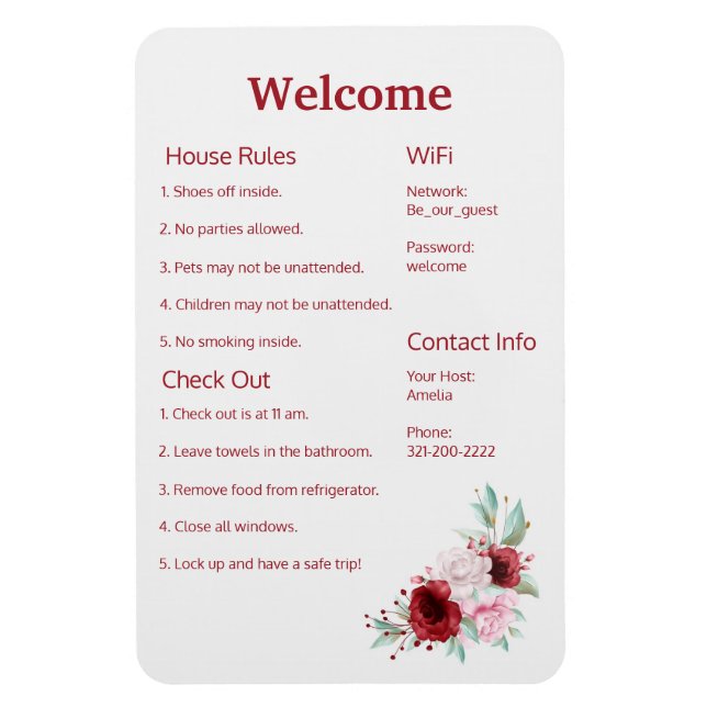Airbnb Vrbo Welcome Sign Template Guide Magnet (Vertikal)
