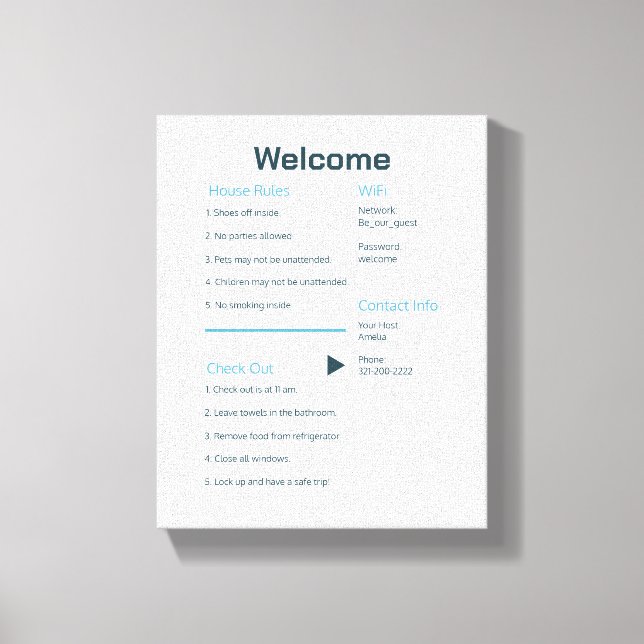 Airbnb Vrbo Welcome Sign Template Rental Guide Leinwanddruck (Vorderseite)