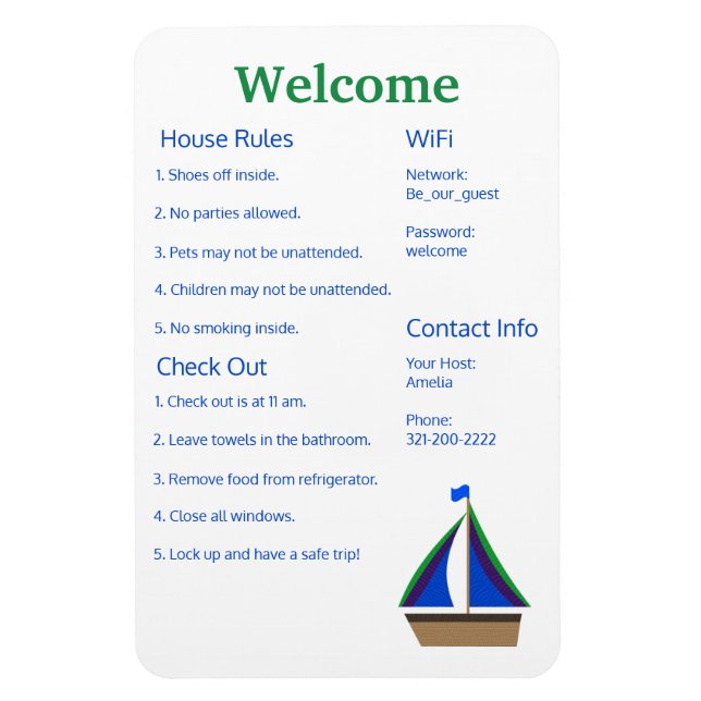 Airbnb Vrbo Welcome Sign Template Zuhause Magnet (Vertikal)