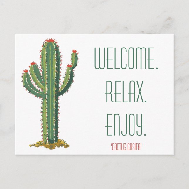 Airbnb Welcome Basket Card Personalized Cactus Einladungspostkarte (Vorderseite)