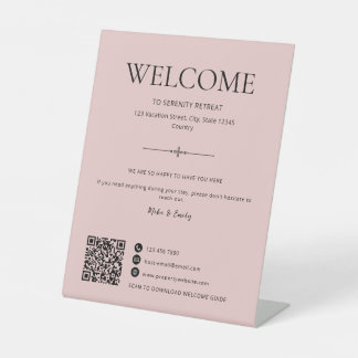 Airbnb Willkommens-Hausmiete QR-Code Pink Sockelschild