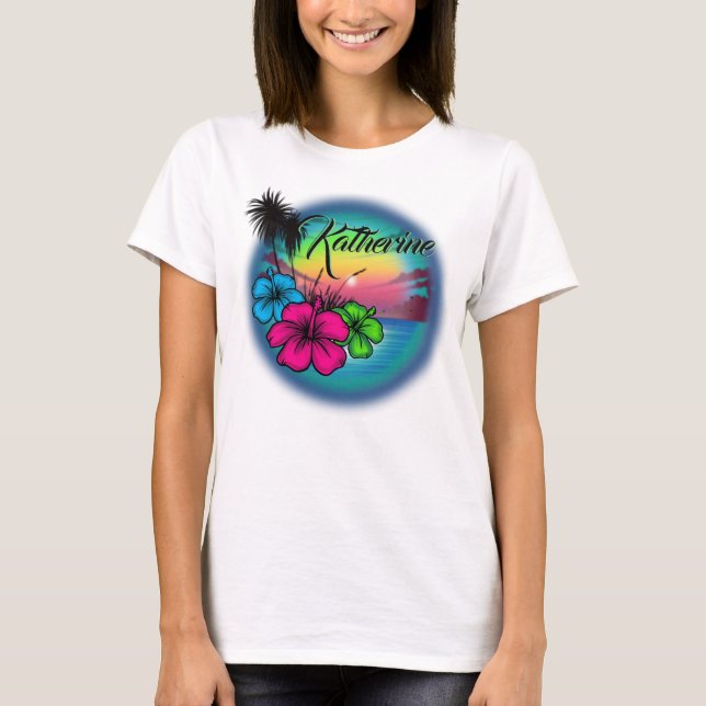 Airbrush Beach-Szene #03 personalisierter T - Shir T-Shirt (Vorderseite)