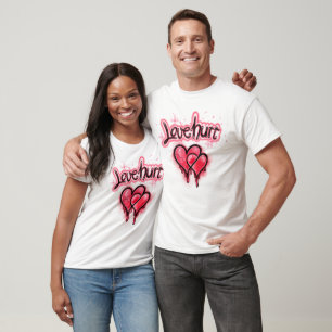 Airbrush-Graffiti Love Hurt tropfende Herzen T-Shirt