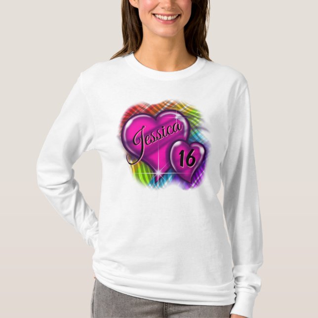 Airbrush Sweet 16 personalisierter T - Shirt (Vorderseite)