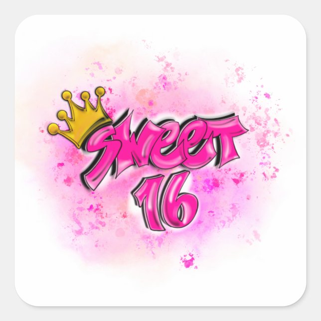 Airbrush Sweet 16 Pink Stickers Geburtstagsparty (Vorderseite)