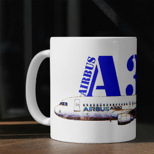Airbus A320 Flugzeug Aquarellzeichnung Profil Kaffeetasse