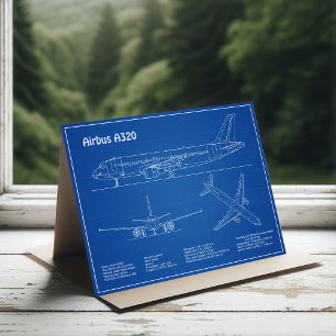 Airbus A320 - Flugzeug Blaupause Zeichnung Pläne A Dankeskarte