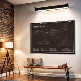 Airbus A320 - Flugzeugkonzept Zeichnend Pläne PD Poster