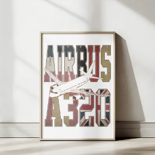 Airbus A320-Jetliner. Vintage europäische Flaggen Poster