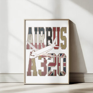 Airbus A320-Jetliner. Vintage europäische Flaggen Poster