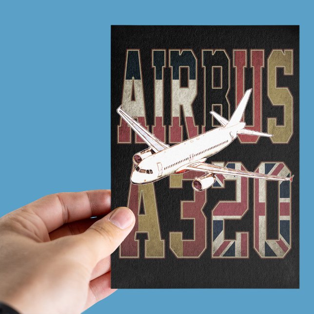 Airbus A320 Jetliner. Vintage europäische Flaggen Postkarte (Von Creator hochgeladen)