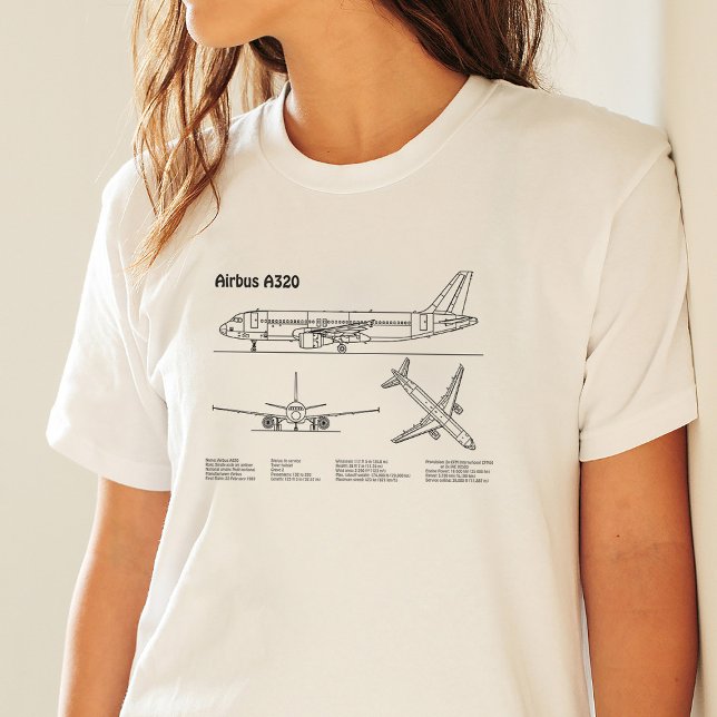 Airbus A320 - Pläne für Zeichnend Flugzeugkonzepte T-Shirt (Airbus A320 - Airplane Blueprint Drawing Plans BD. Women Basic White T-Shirt)
