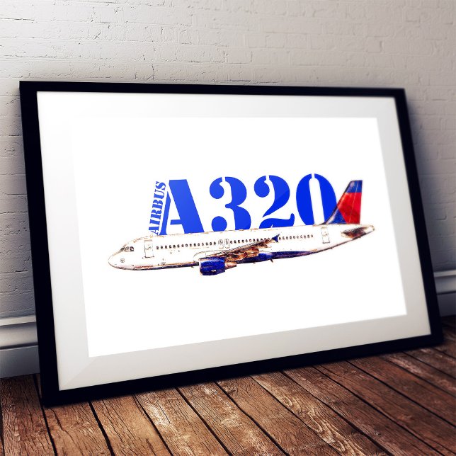 Airbus A320 zeichnend Aquarellfarbe Poster (Airbus a320 Airplane Watercolor drawing. Framed Art)