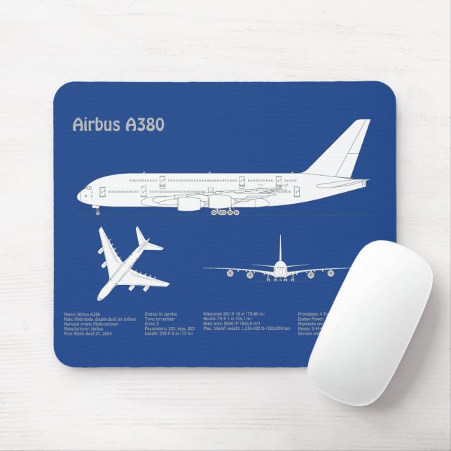 Airbus a380 - Flugzeugkonzept Zeichnend Pläne AD Mousepad (Mit Mouse)