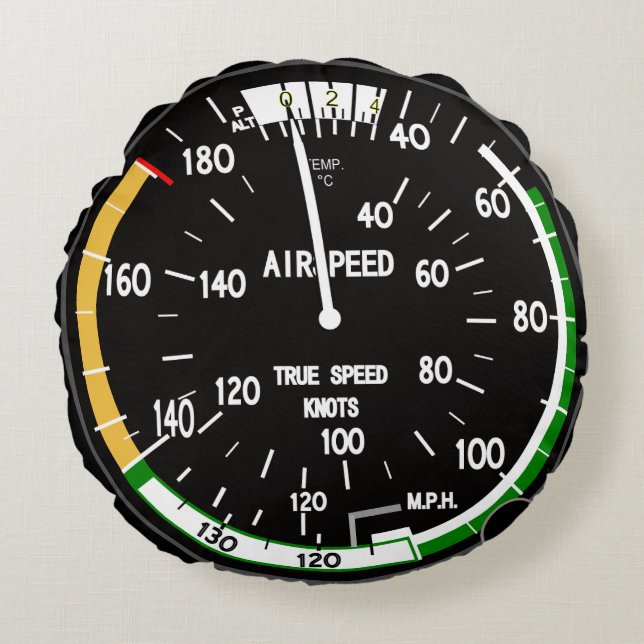 Aircraft Airspeed Indicator Rundes Kissen (Vorderseite)