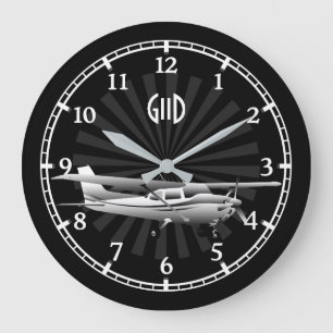 Aircraft Cessna Silhouette Sunburst Monogram on a Große Wanduhr