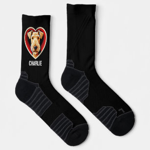 Airdale Terrier Dog Lover Benutzerdefinierter Text Socken