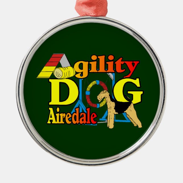 Airedale_Agility Silbernes Ornament (Vorne)