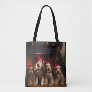 Airedale am Kamin Weihnachten