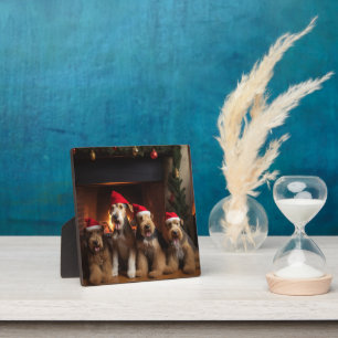 Airedale am Kamin Weihnachten  Fotoplatte