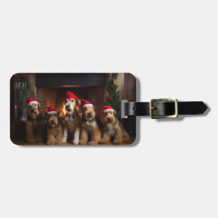 Airedale am Kamin Weihnachten Gepäckanhänger