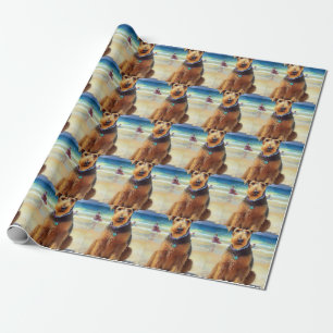 Airedale am Strand, Sommergeschenk für Hundebesitz Geschenkpapier