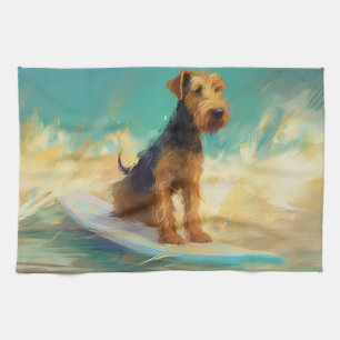 Airedale Beach Surfen Malerei Geschirrtuch