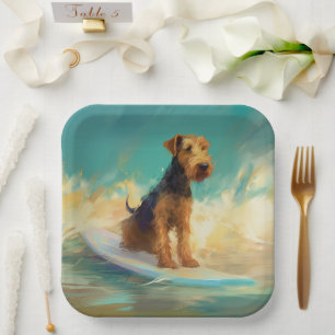 Airedale Beach Surfen Malerei Pappteller