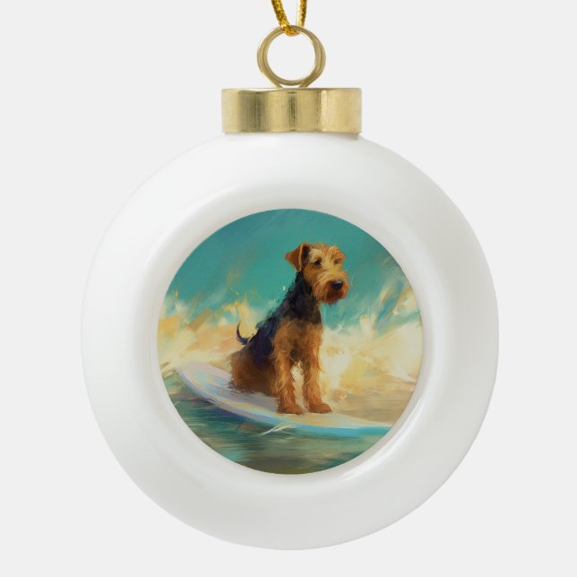 Airedale Beach Surfgrafik Keramik Kugel-Ornament (Vorderseite)