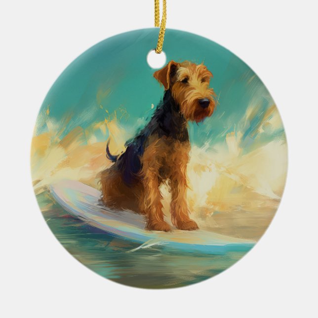 Airedale Beach Surfgrafik Keramik Ornament (Vorne)