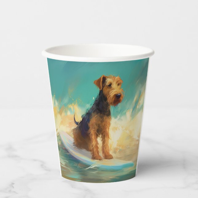 Airedale Beach Surfgrafik Pappbecher (Vorderseite)