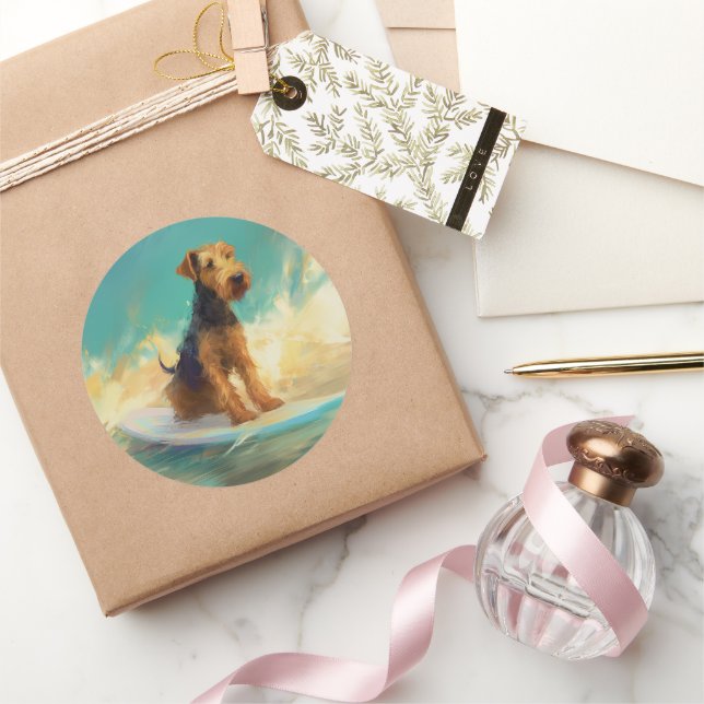 Airedale Beach Surfgrafik Runder Aufkleber (Schenken)