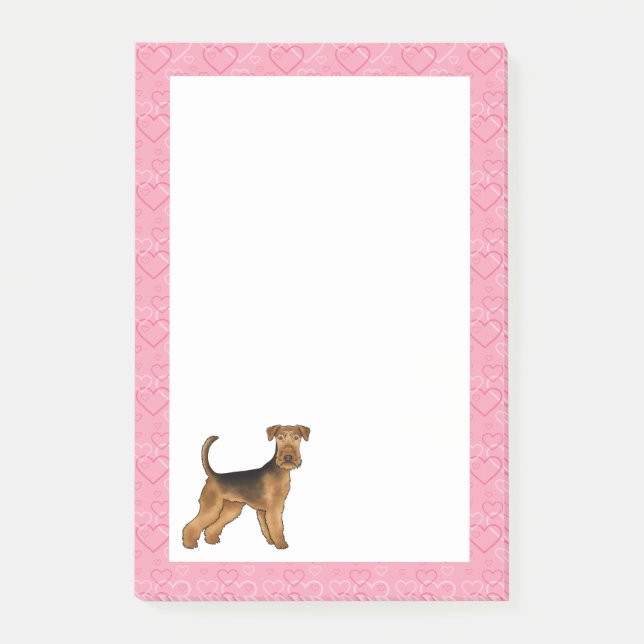 Airedale Bingley Terrier Dog Herzmuster Pink Post-it Klebezettel (Vorderseite)
