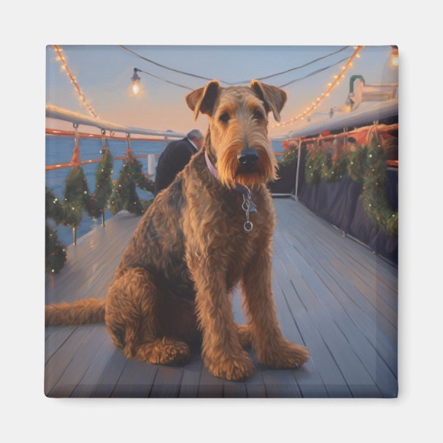 Airedale Christmas Cruise: Pawsome Holiday Delight Magnet (Vorne)