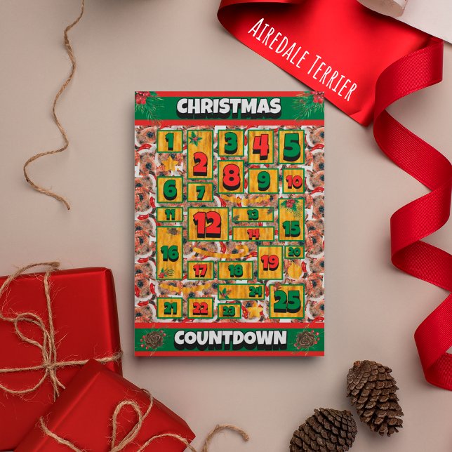 Airedale Dog Countdown Weihnachtskalender Feiertagskarte (Von Creator hochgeladen)