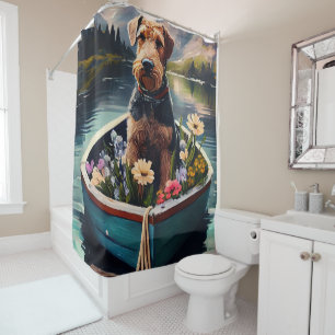 Airedale Dog on a Paddle: Ein Landschaftliches Abe Duschvorhang