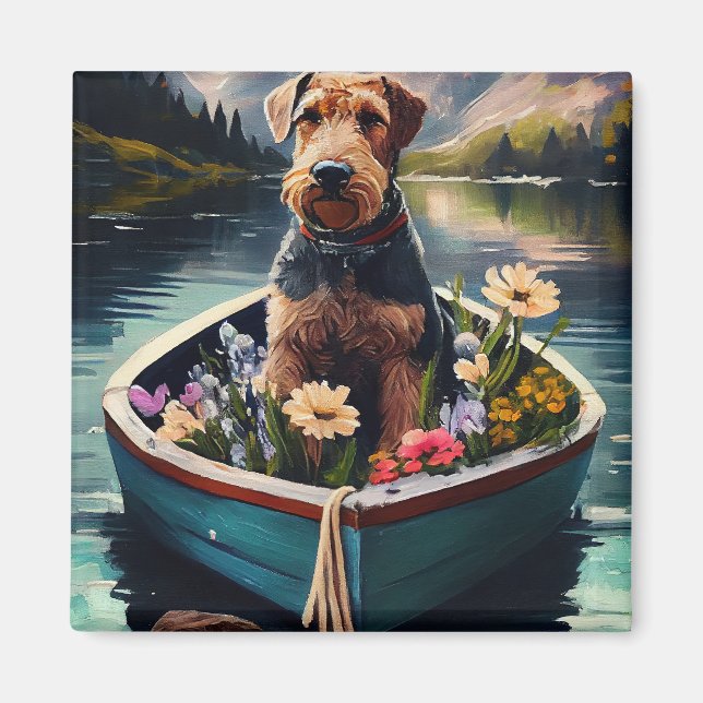 Airedale Dog on a Paddle: Ein Landschaftliches Abe Magnet (Vorne)
